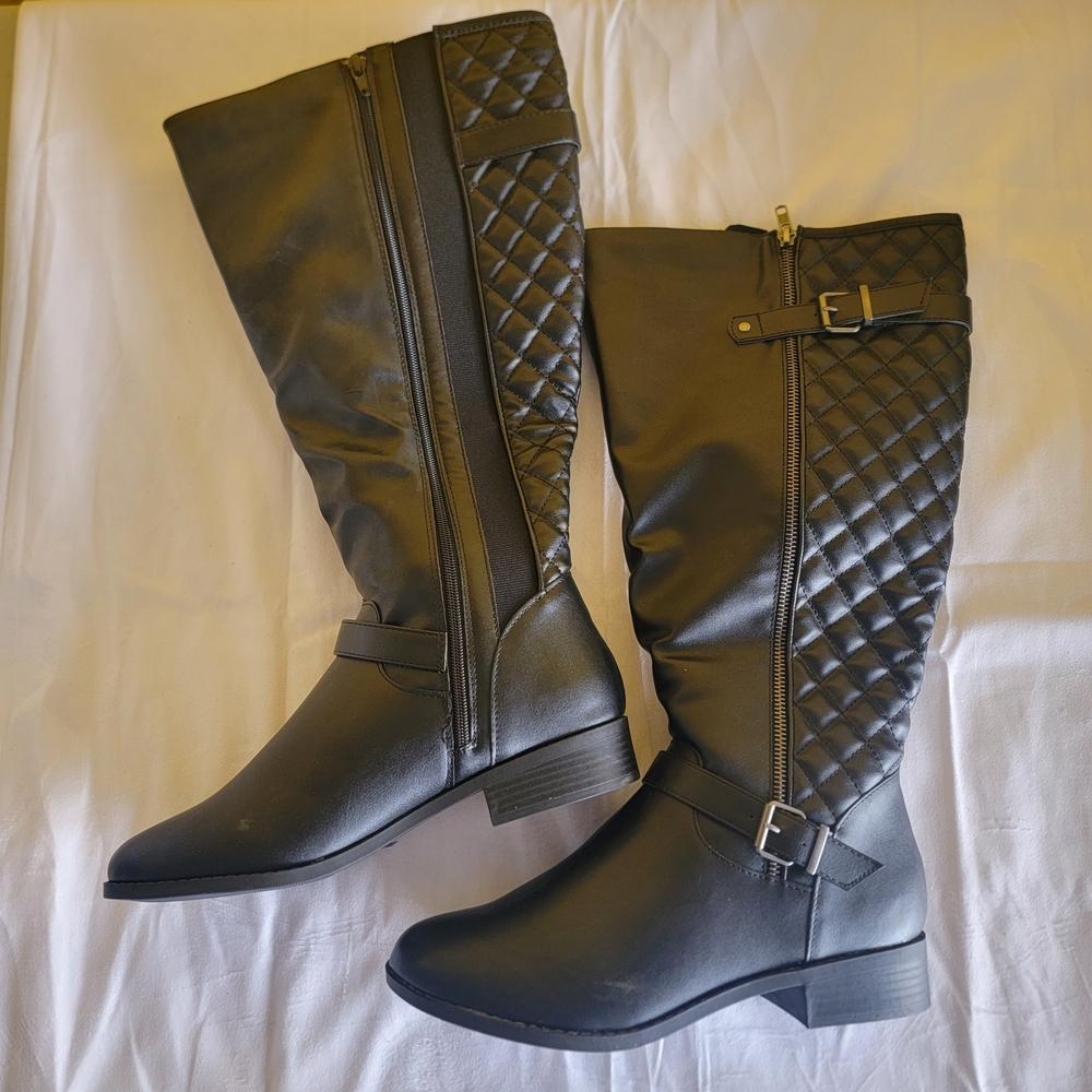 NOT FOR SALE - Lane Bryant Black Quilted Mid-Calf Buckle Riding Boots